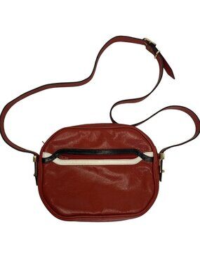 Lanvin Paris Red Leather Crossbody Bag With Black & White Trim